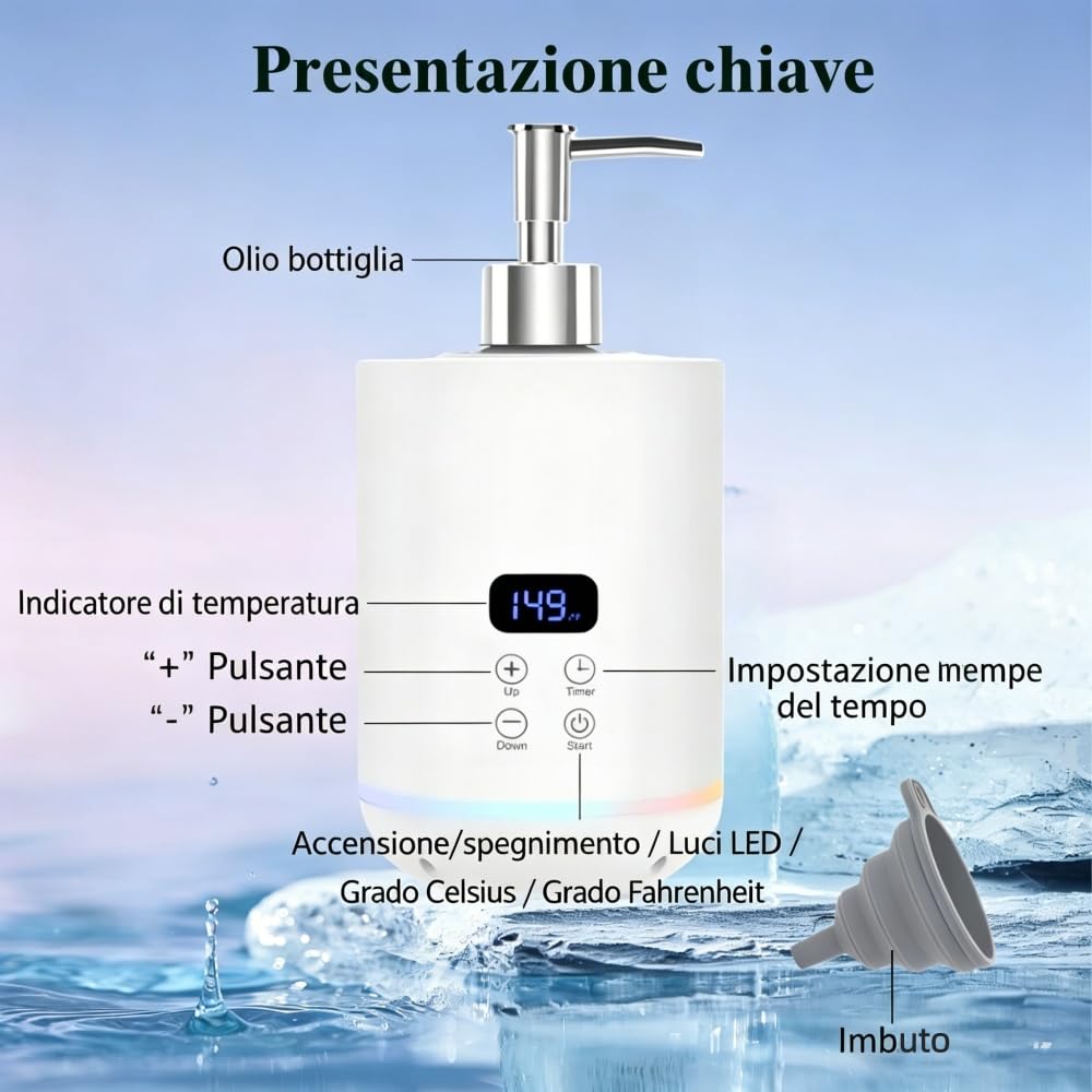 Olio da Massaggio con due distributori di olio Scaldacreme per Dispenser per flaconi spa e Scaldalozioni, Display LED, Scaldafiaconi per gel, Apparecchio Riscaldante per Saloni Bianco