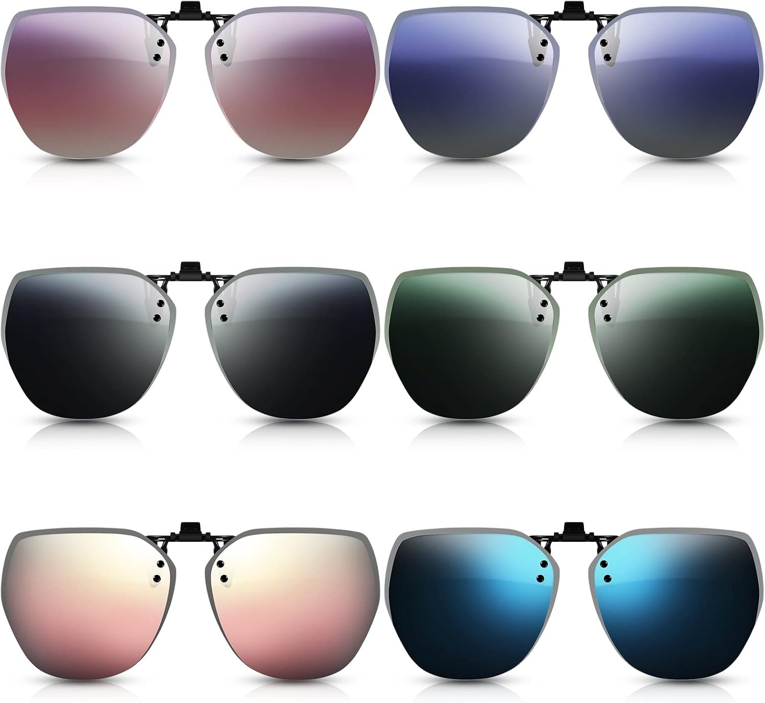 Weewooday 6 Pairs Polarized Clip on Sunglasses for Women Men UV Protection Polygon Clip on Sunglasses Colorful Flip up Driving Glasses for Outdoors Indoor Eyeglasses, 6 Colors