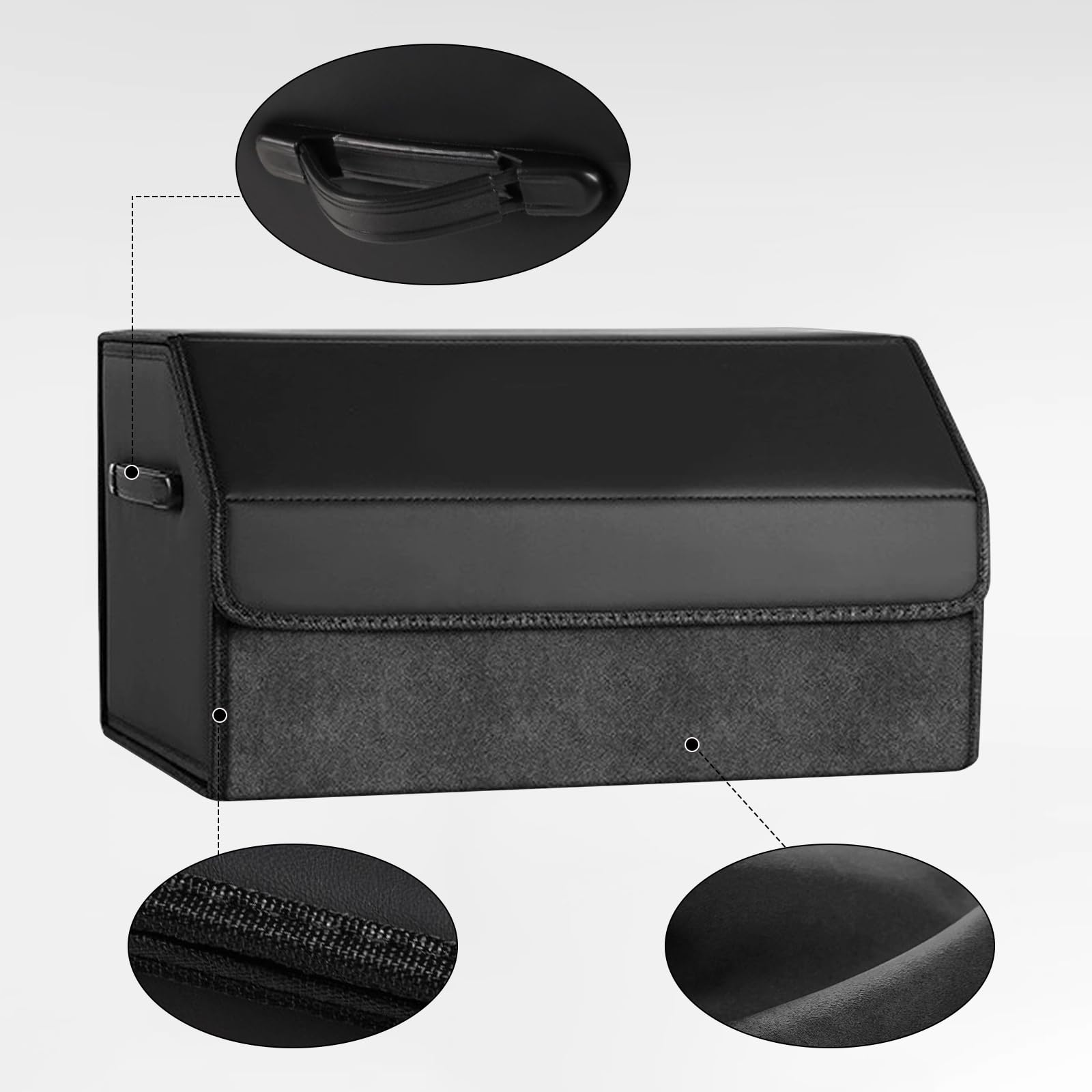 Polegas Auto Kofferraum Organizer, Faltbare Leder Kofferraumtasche, Größe Aufbewahrungsbox Auto mit Deckel, Car Organizer Kofferraum Box, Schwarz