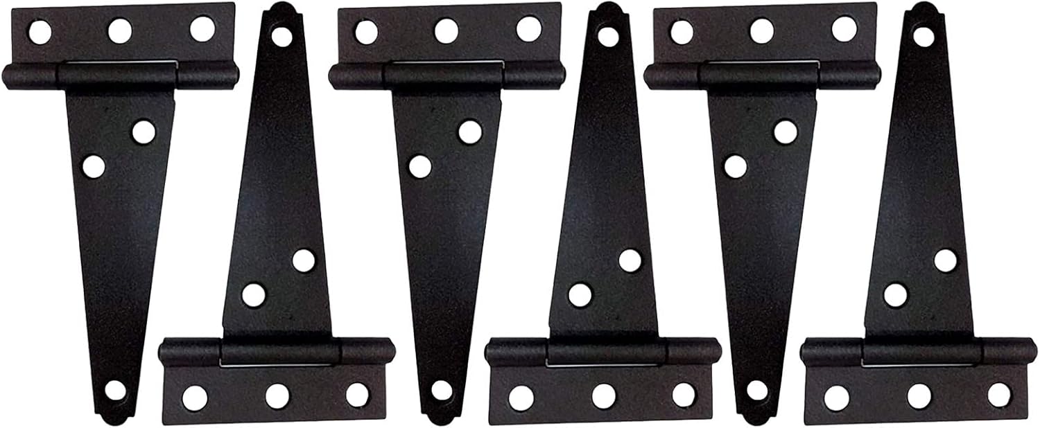 QCAA Steel Light T Hinge, 3" x2-5/16 x1.4mm, Elegant 2-Layered Frosted Matte Black, Powder Coated, 6 Pack