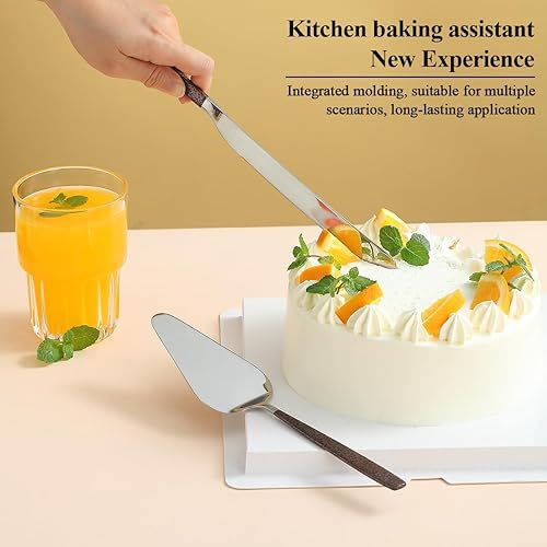 Miniatura 5 de Juego de cuchillos y servidores para tartas de boda, mango marrón y cabeza plateada brillante para tartas para todos los días, bodas y cumpleaños,