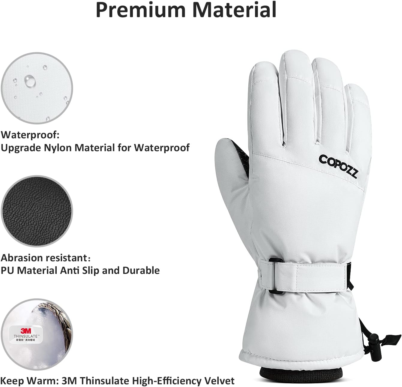 COPOZZ Ski Gloves for Men and Women - 3M Thinsulate Insulated Thermal Snow Gloves, Windproof, Breathable Winter Snowboard
