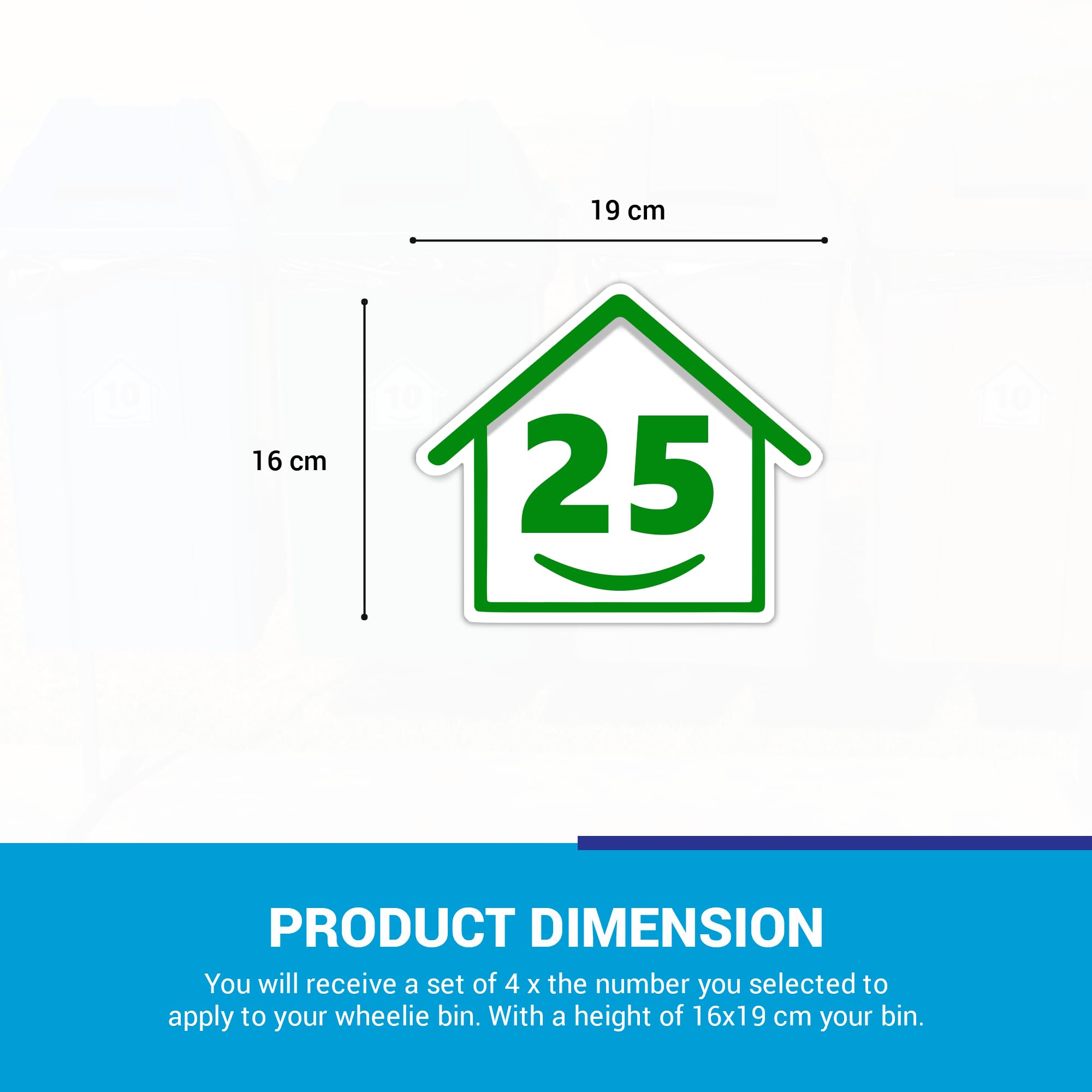 4 x Bin Numbers for Wheelie Bins, 1-99, 15cm ‘Happy House’ Colour Design Dustbin Stickers, Easy Application Stick On Number Stickers - Weatherproof Self Adhesive Vinyl – Blue, Black, Green, Brown (25) — view 6