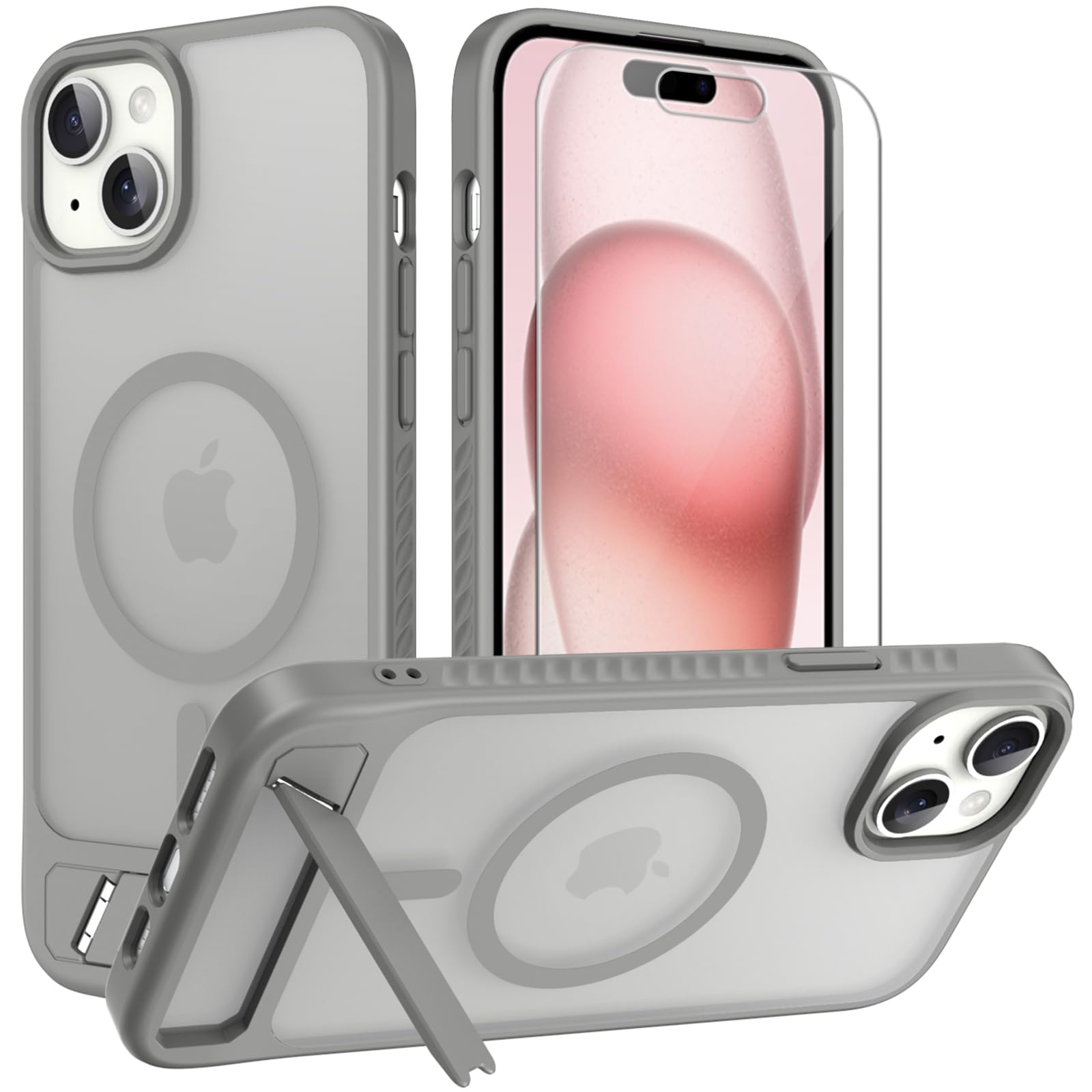 for iPhone 15 Plus Case: [fit for Magsafe] Strong Magnetic & Invisible Stand, Military-Grade Drop Protection with Screen Protector, Adjustable
