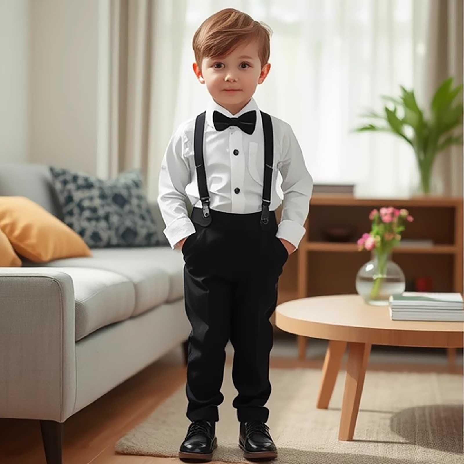 Set tinta unita maniche lunghe e pantaloni, look classico per bambino.