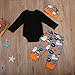 Baby Boys Girls Halloween Party Outfit Set Long Sleeve Letters Print Bodysuit and Pants with Hat (3-6M, Black)