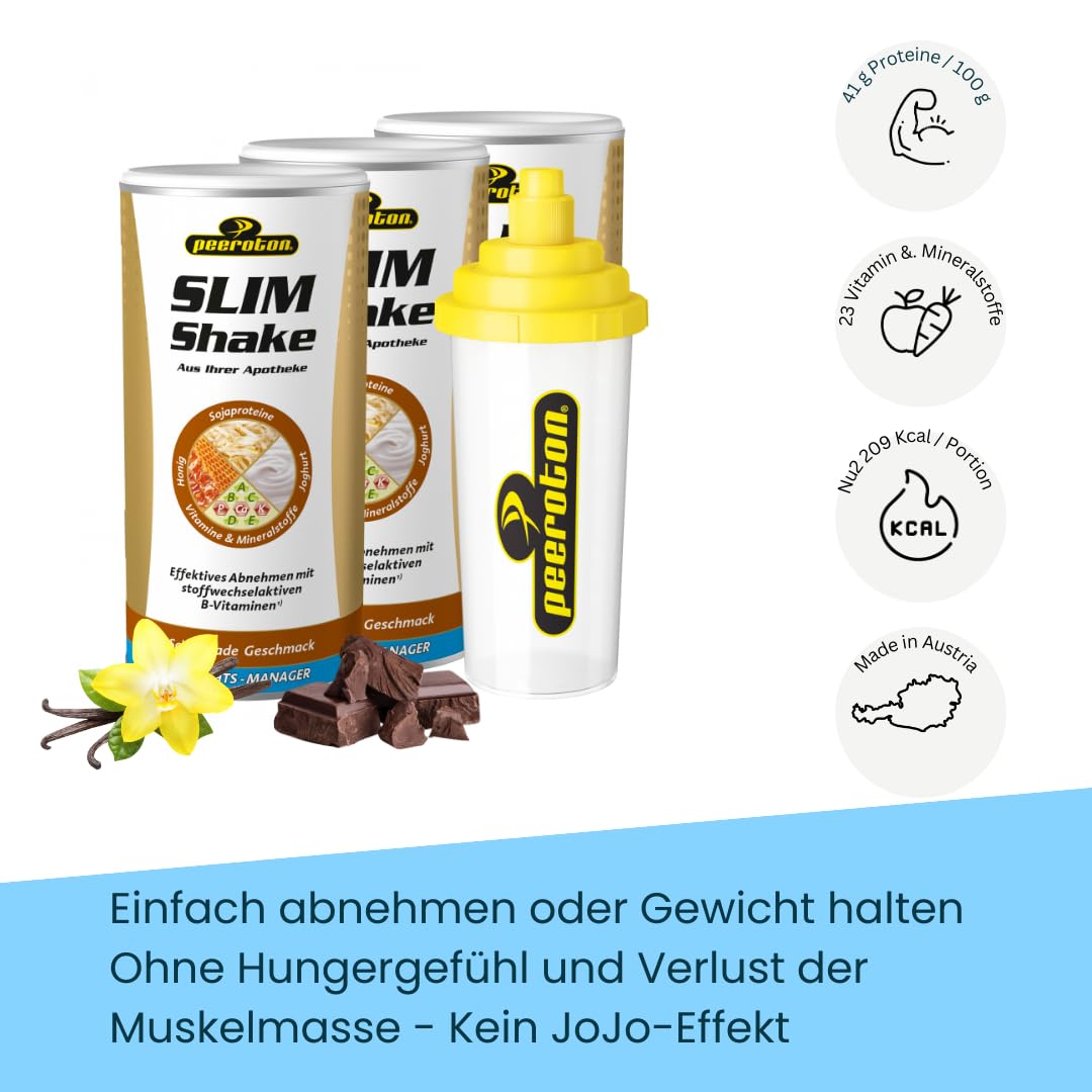 Peeroton SLIM Shake Schokolade - Diät Abnehm Shake, vegetarisch und glutenfrei, vollständiger Mahlzeitenersatz, enthält alle wichtigen Proteine, Vitamine und Mineralstoffe für schnelles Abnehmen, 500g
