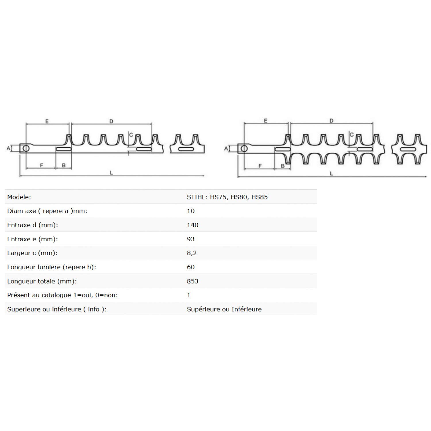 Juego de hojas 75cm adaptable cortasetos Stihl HS75, HS80, HS85