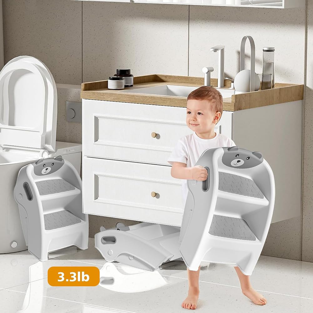 Klappbarer Tritthocker im A-Rahmen-Design mit Anti-Rutsch- und Kippschutz - in Nur 10 Sekunden Aufgebaut. Ideal für Bad und Töpfchentraining.