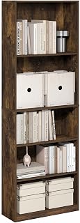 Furinno Jaya Book Shelf, 5-Tier Tall Book Shelf, Bookcase with Open Shelving, Standing Bookshelf, 9.5 x 24.6 x 71.1, for Organization and Storage, for Home Office, Living Room, Amber Pine