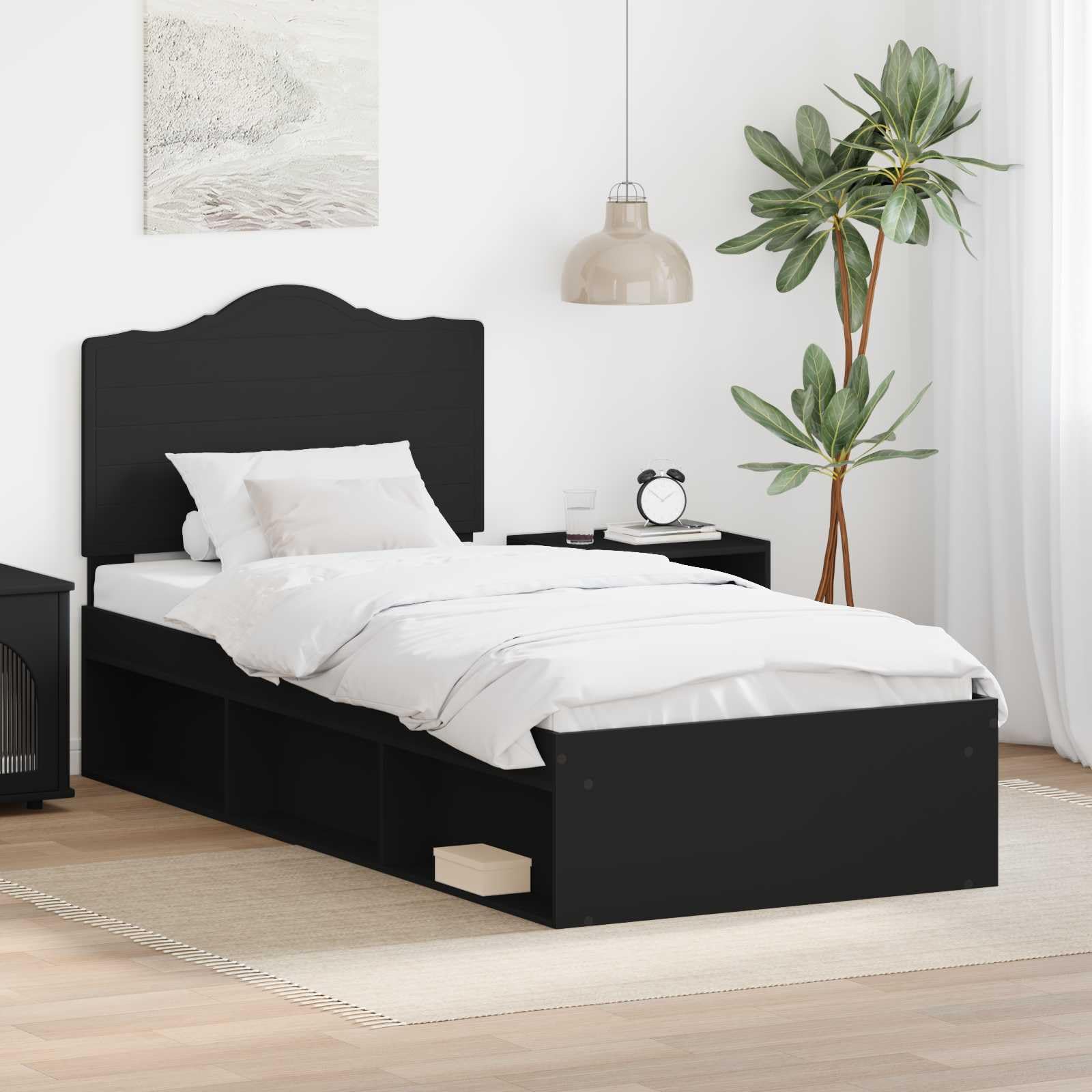 vidaXL Estructura de Cama Negro 100 x 200 cm Madera de Pino Macizo