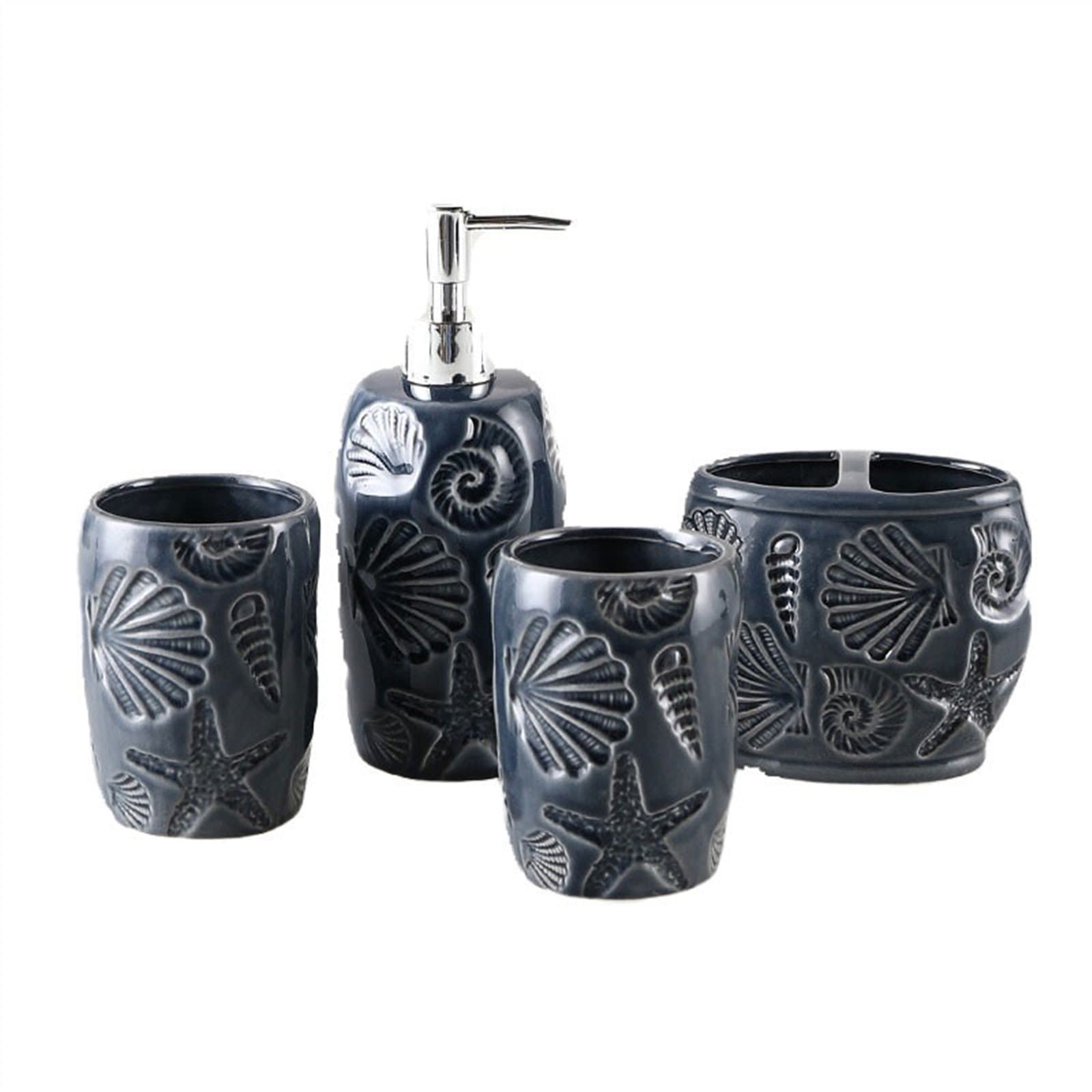 Personalizowany tłoczony dozownik prysznicowy, dozownik mydła o pojemności 470 ml, zestaw do mycia naczyń, kubek do płukania ust oraz cztery butelki balsamu do domu i łazienki.