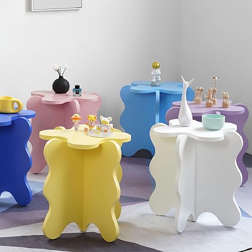 Miniatura 4 de Mesa auxiliar, mini pétalos, mesa auxiliar de madera maciza con ondas, mesa auxiliar simple para dormitorio, mesita de noche, mesa pequeña de color,