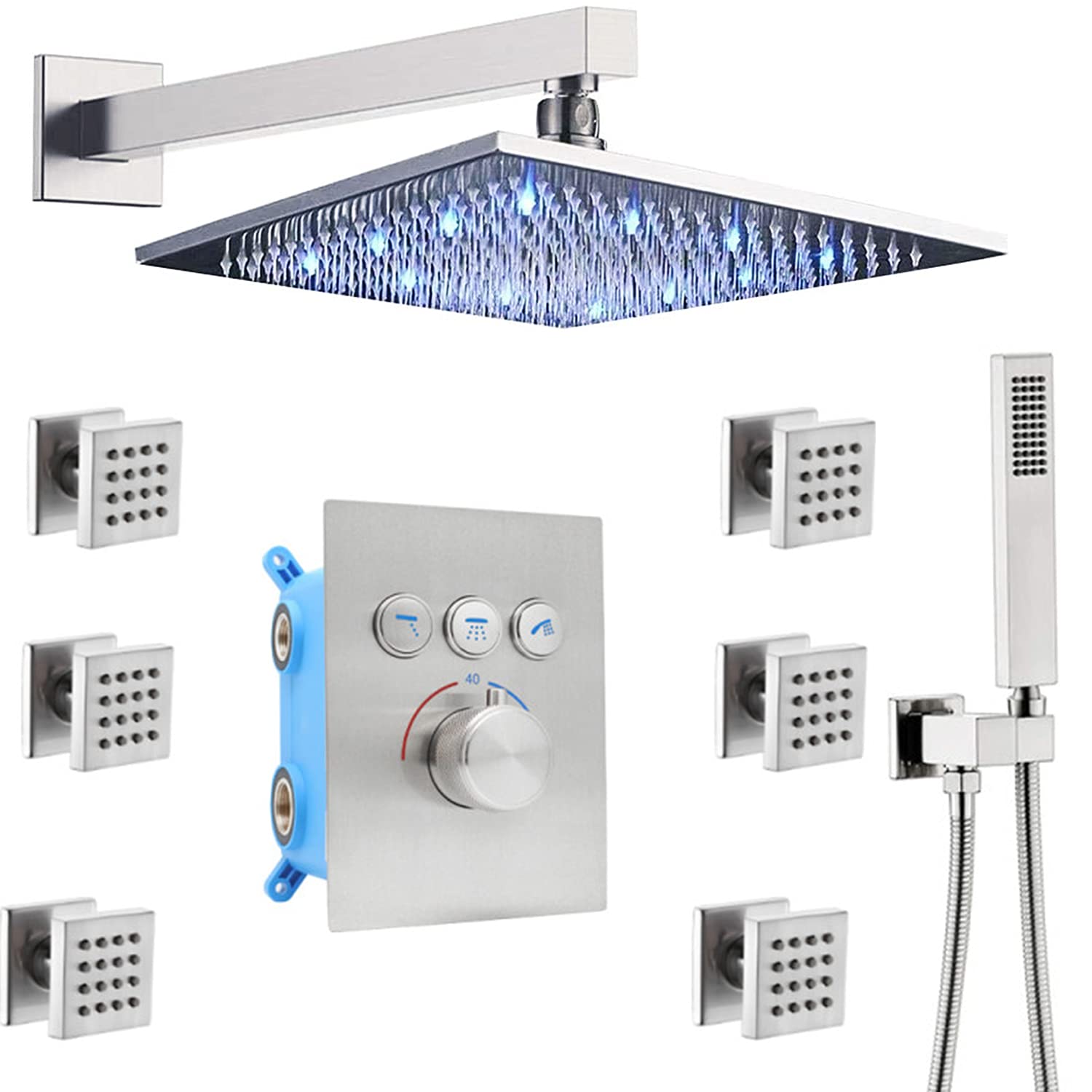 Buy Enga Shower System with Body Jets, Push Button Diverter 12 Inch LED