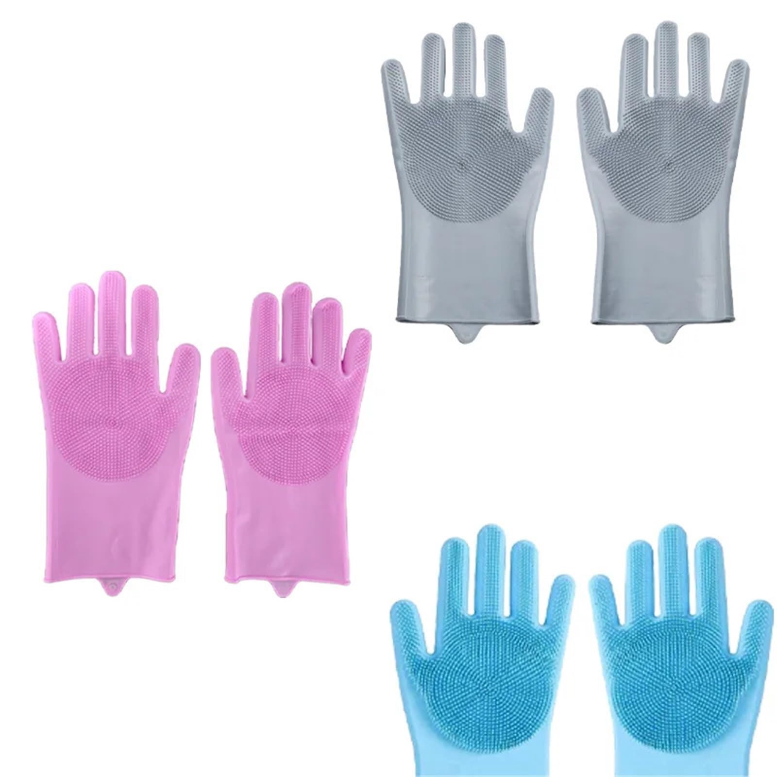 KJBDQQH Cleaning Gloves Silicone Dishwashing Gloves With Friendly Multi Purpose For Kitchen Pet Bath Car Cleaning Waterproof Tools for Household(3PCS)
