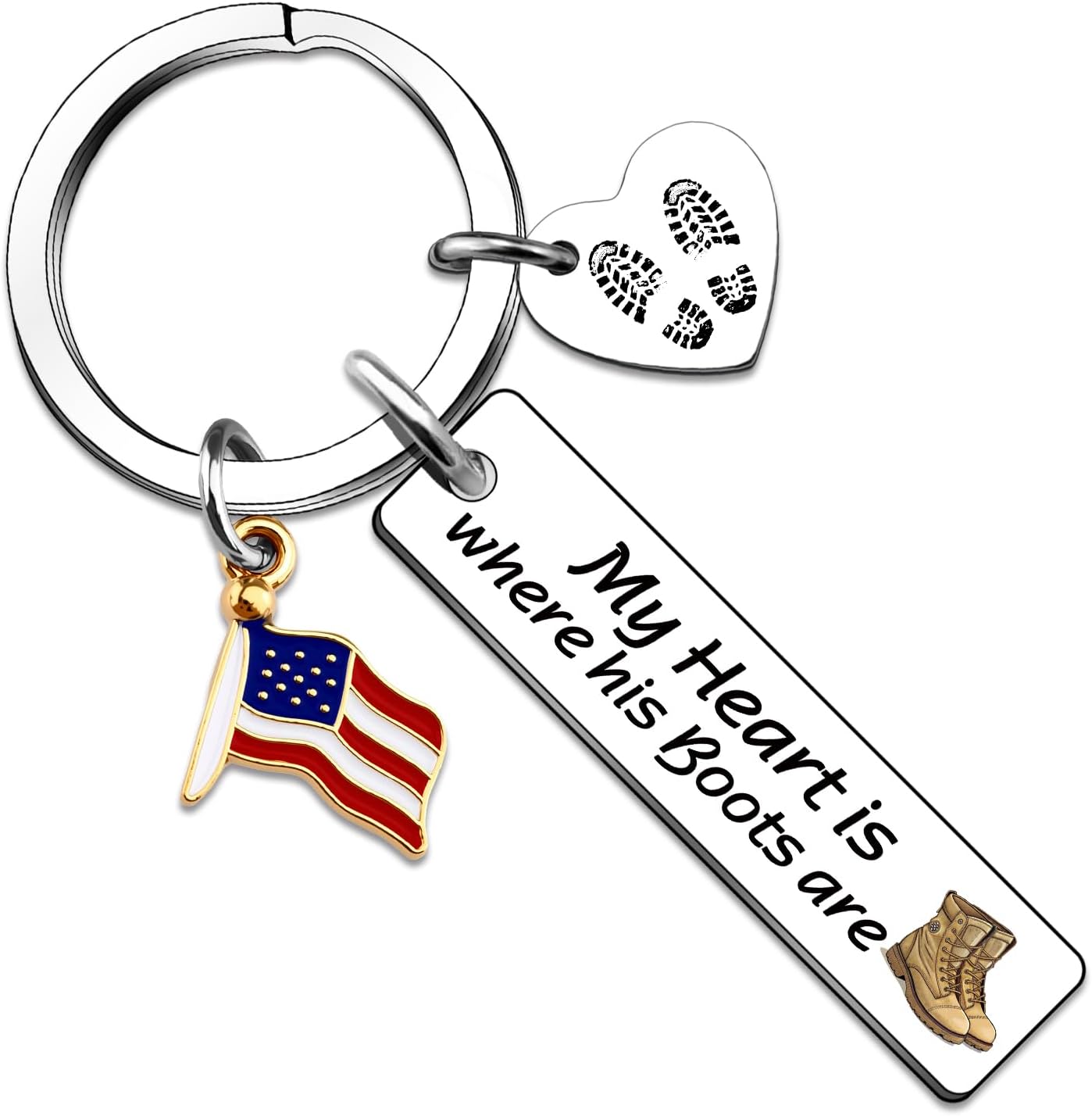 Military Mom Gifts Keychain Deployment Gifts Army Wife Army Soldier Wife Girlfriends Gift Soldier Mom Gift Air Force Marine - My Heart is Where His Boots are