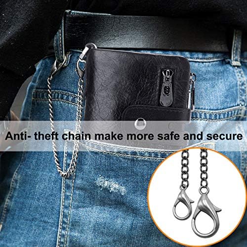 REETEE Mens Wallet RFID Blocking Men's Genuine Leather Wallet and Zipper Coin Pocket Bifold Purse with Chain 16 Credit Card Holder Genuine Leather Gents Wallets Slim Purse (Black)