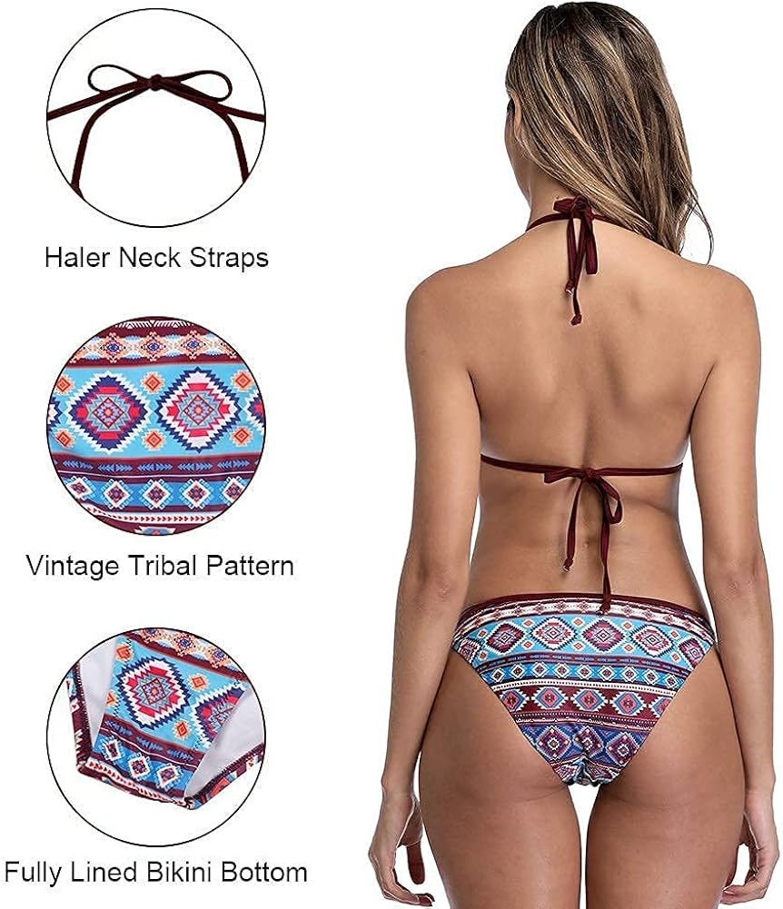 CharmLeaks Womens String Bikini Top Triangle V Neck 2 Piece Swimwear Floral Bikini Bathing Suits