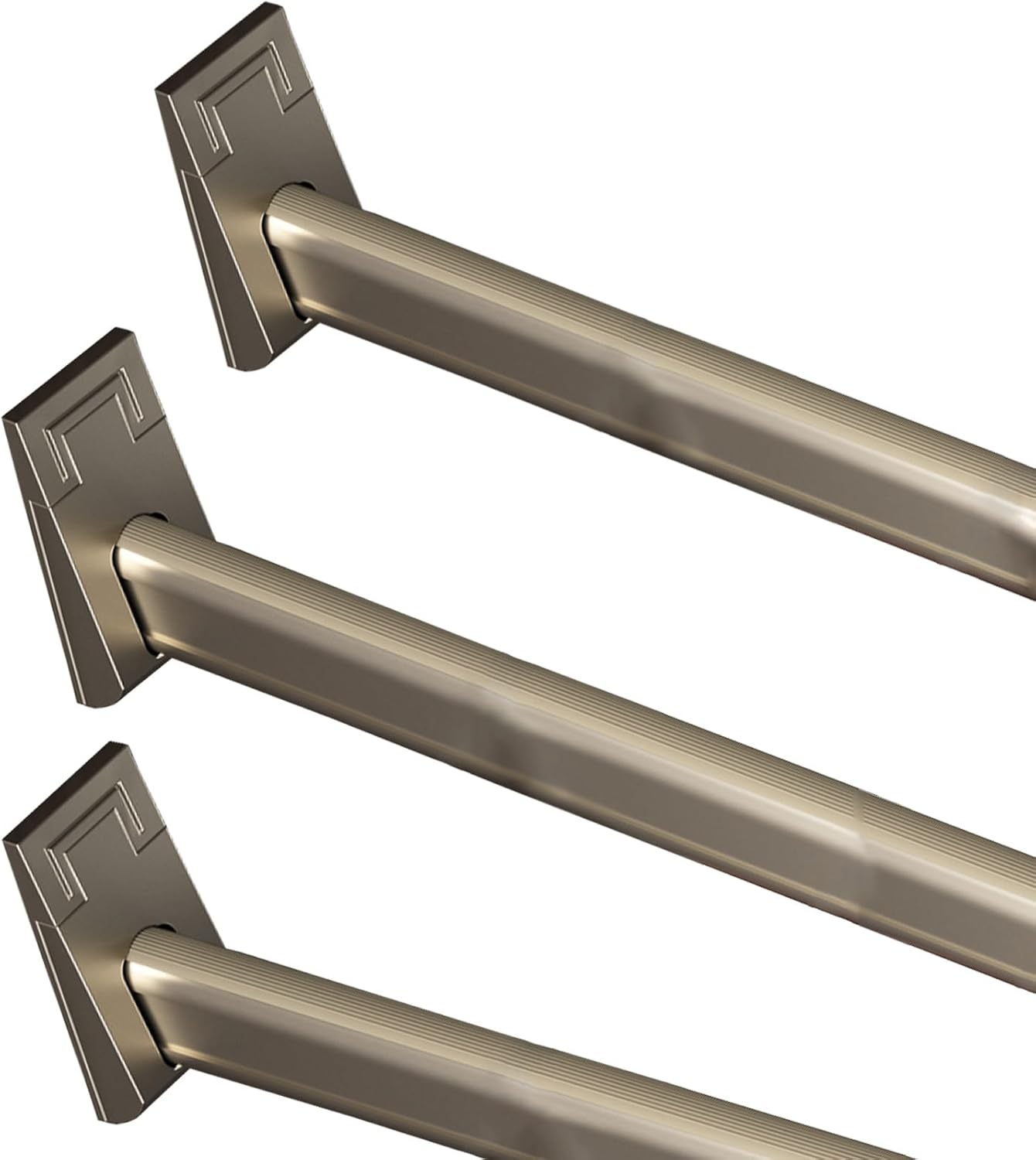 3 Pack Champagne Gold Clothes Rods, Wall Mounted Closet Rod Custom Cut to Size, Heavy-Duty Wardrobe Hanging Bar with Non-Slip Silent Strip(50in/127cm)