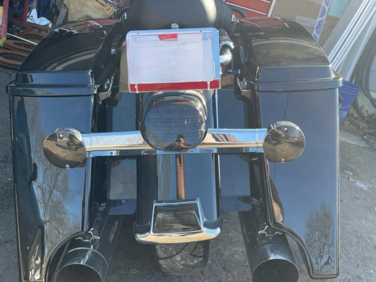 TDZ Chrome Saddlebag Rail Support Bracket Left & Right Side Fit for 1985-2008 Harley Touring FLT FLHT FLHR FLTR FLHX (Black Filler Panels)