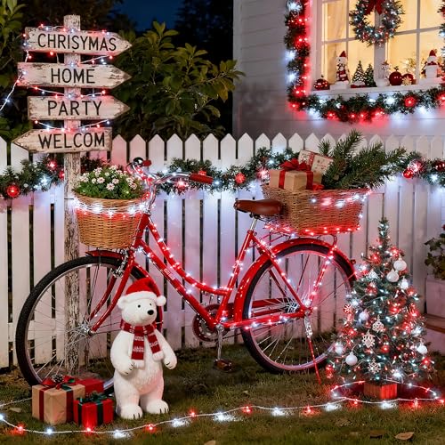 JMEXSUSS Red and White Christmas Tree Lights with Remote, 600 LED String Lights Outdoor Indoor Clear Wire, 168ft Christmas Twinkle Lights Plug in for Bedroom Tree Birthday Party Christmas Decorations by JMEXSUSS - Image 4