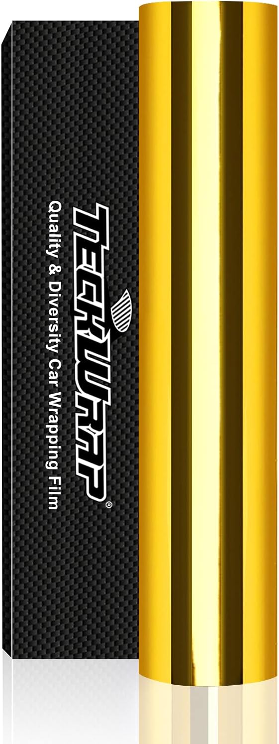 TECKWRAP 11.5"x 60" Chrome Mirror Gold Vinyl Wrap Self-Adhesive Car Sticker Car Wrap Vinyl (Gold)