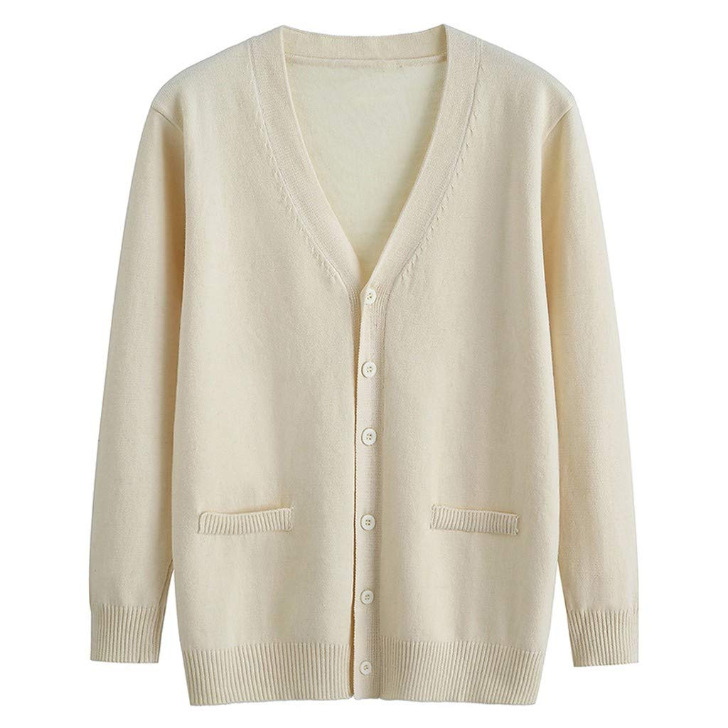 FankleWomen's Button Down V Neck Long Sleeve Soft Knit Cardigan Sweater, Fankle Basic Casual Open Front Fake Pocket Coat (XS-4XL)