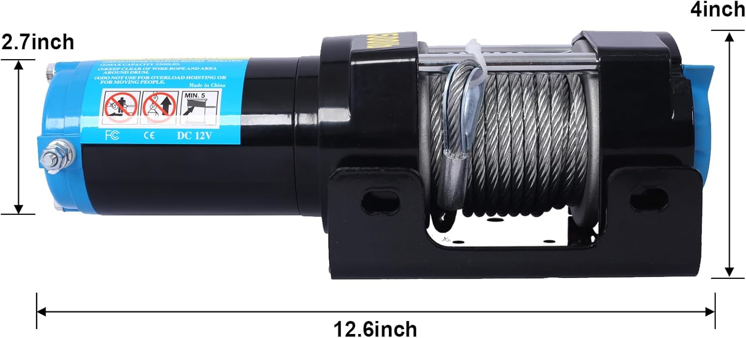 ATV Winch, 3500 lb Electric Winch, 12V Small ATV UTV Winch with Steel Cable Roller Wired and Wireless Remote Control, Waterproof Towing Winches for Towing UTV ATV Car Vehicle Off-Road