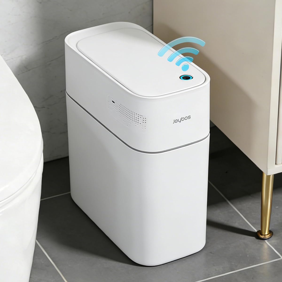 JUDRDO 3.5 Gal Slim Touchless Bathroom Trash Can, Automatic Diaper Pail | Motion sensor opening, automatic liner suction, slim profile for bathrooms, bedrooms, offices, kitchens and nurseries