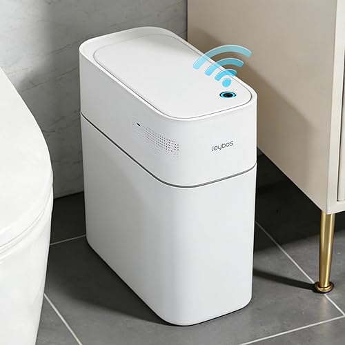 Vista 9 de Cubo de basura pequeño con sensor de movimiento para baño, 3.5 galones, automático sin contacto con tapa, bote de basura delgado, impermeable, cesta