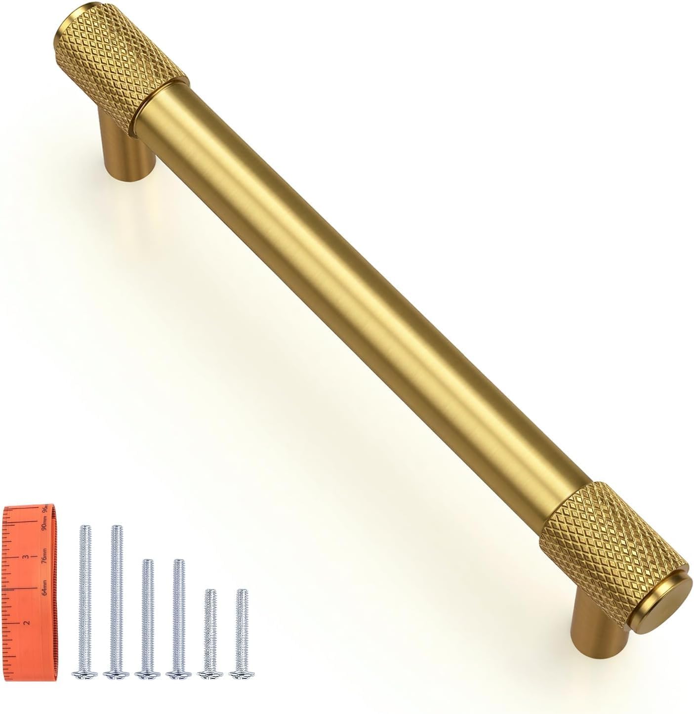 KNOBWELL 6 Pack Knurled Vintage Antique Champagne Bronze Solid 3 Inch（80mm） Hole Center Cabinet Handles Drawer Pulls for Kitchen Cabinet Pulls Cabinet Hardware,Aluminum Alloy Cupboard Handles