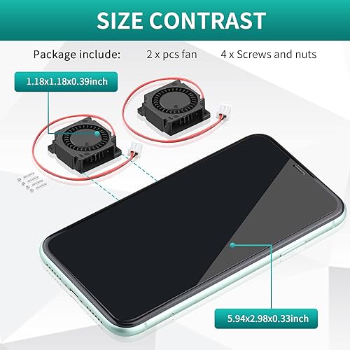 Miniatura 7 de 2 paquetes Wathai de 1.181x1.181x0.394 in sin escobillas Turbo Soplador Ventilador de Enfriamiento 1.181 in 12V