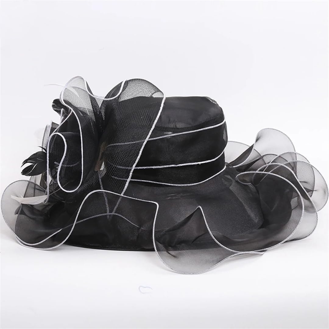 Organza Hat Women's Wide Brim Beach Hat Veil Flower Party Fedora Hat