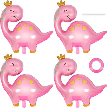 4 Pcs Pink Dinosaur Balloons,40 Inch Girl Dinosaur Balloons for Birthday Party,Dino foil Balloon Girls Dinosaur Party Supplies for Baby Shower Gender Reveal Dinosaur Party Decorations