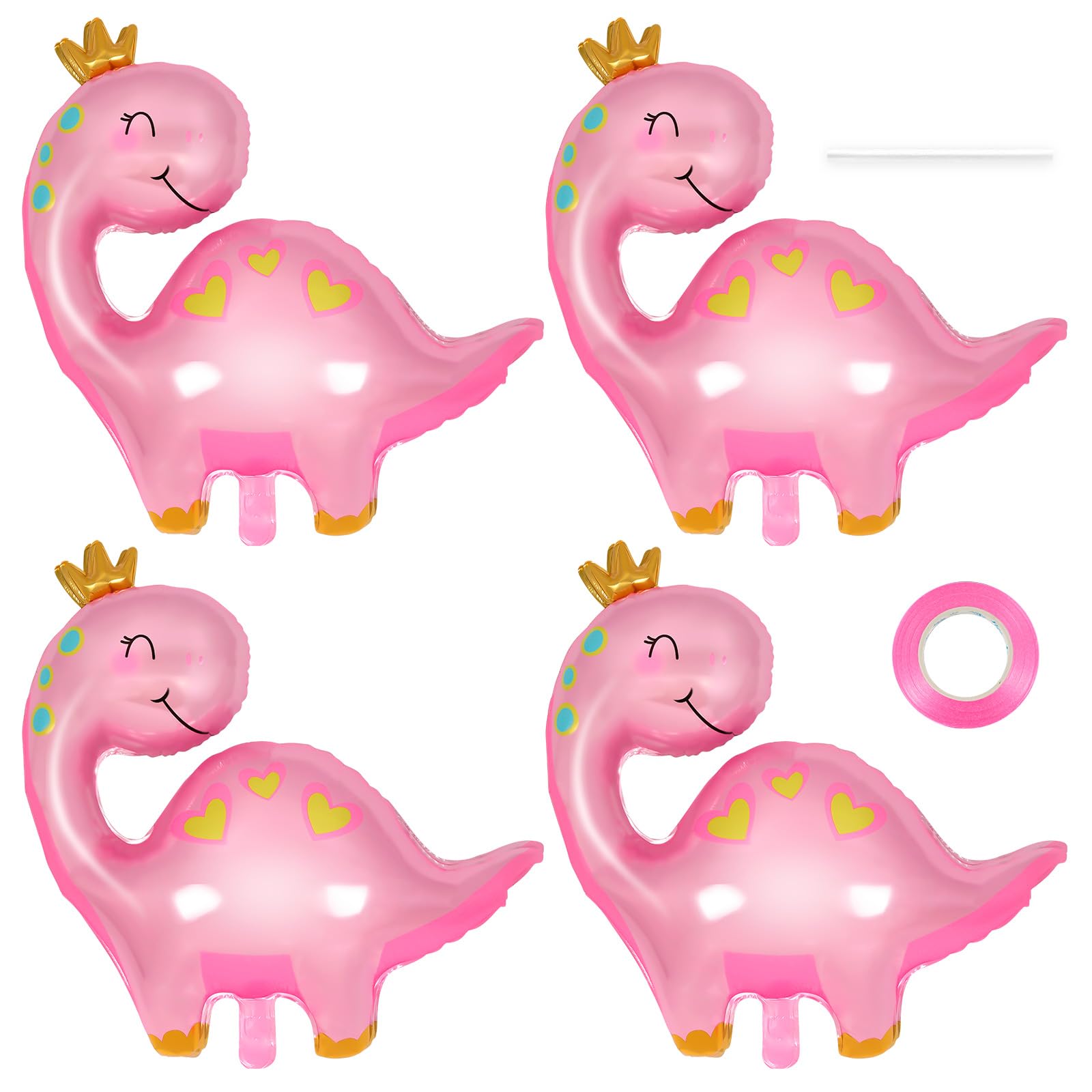 Pink Dinosaur Balloons - 4 Pack 40 Inch Foil Dino Decor For Girls Birthday Parties & Gender Reveals
