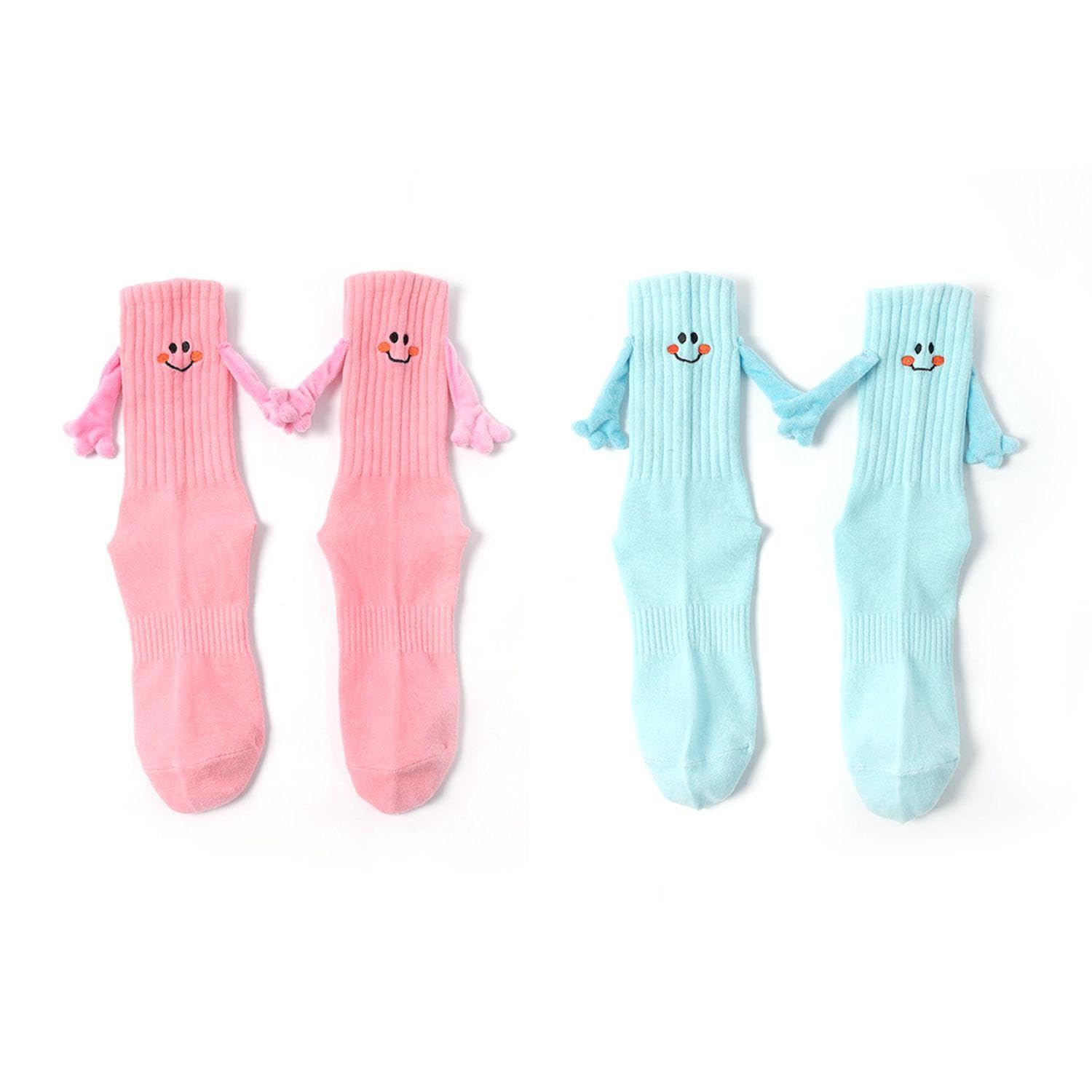 Wufgwbd Unisex Pink 2 Pairs Of Creative Design Socks, Magnetic Socks, Cute And Funny Socks, Interesting Socks, Soft Mid-Calf Socks