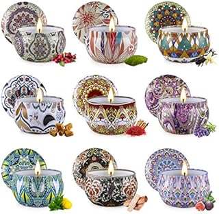 9 pcs Scented Candles Gift Set with Iron Can, Soy Wax Portable Travel Candles Women Gift, Aromatherapy Candles for Yoga, Relaxation, Stress Relief, Air Refresh, Birthday, Anniversary