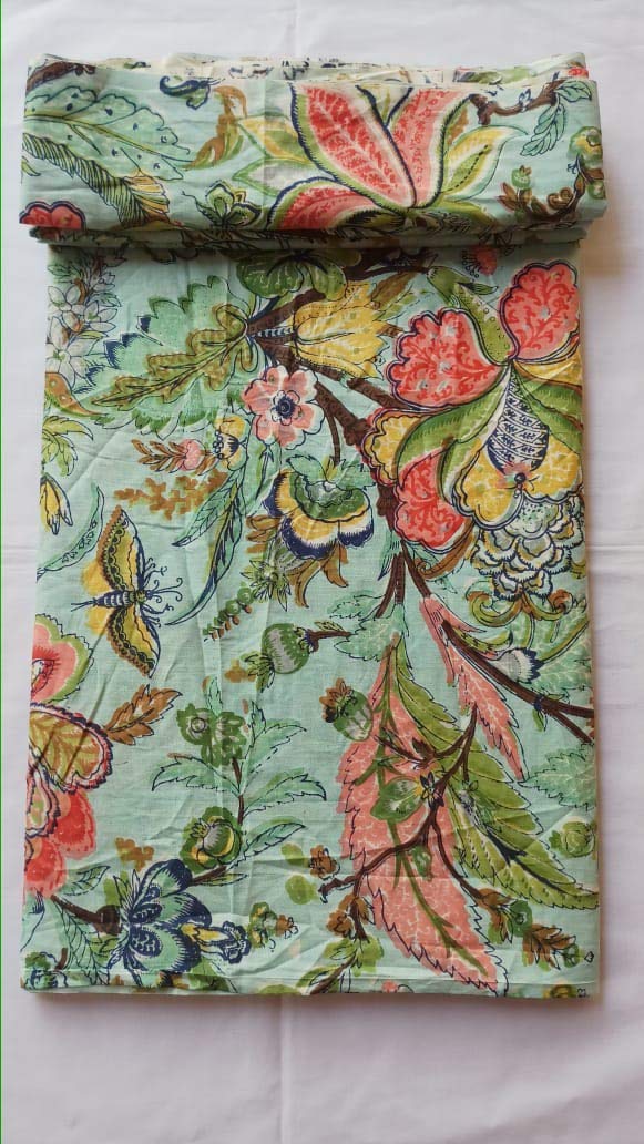 Printed Cotton Cloth Materiel Natural Fabric Running Jaipuri Hand Block Printed Women Dress Material Kurtis Natural 44" Inches Width 2..5 Meter-image-41