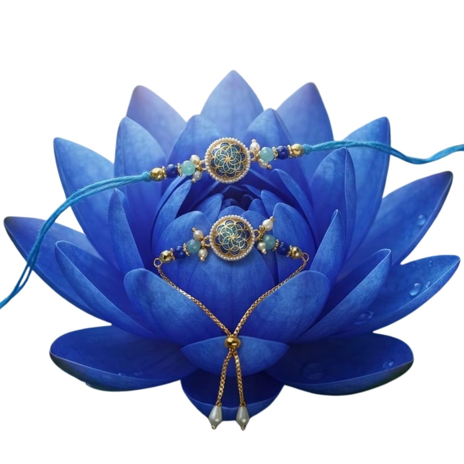 Handmade Blue Rakhi and Adjustable Bracelet with Premium Bead Design-image-30