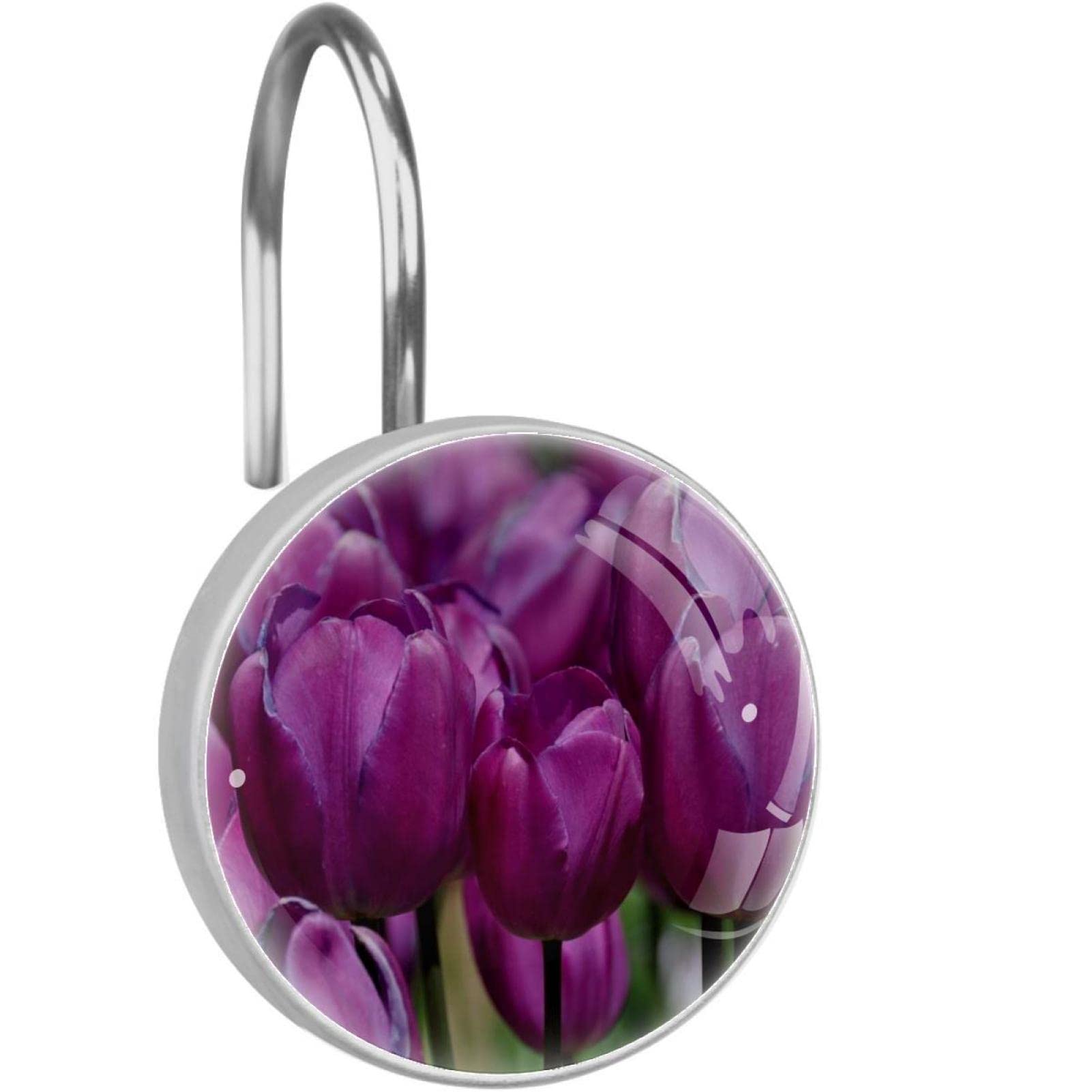 Crochets de rideau de douche ronds tulipes violettes en verre cristal antirouille lot de 12