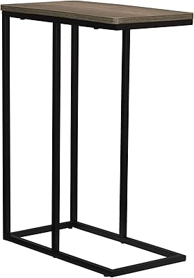 Household Essentials Ashwood Industrial Narrow End Table | Metal C Shaped Frame and Rectangle Faux Wood Top, C Table