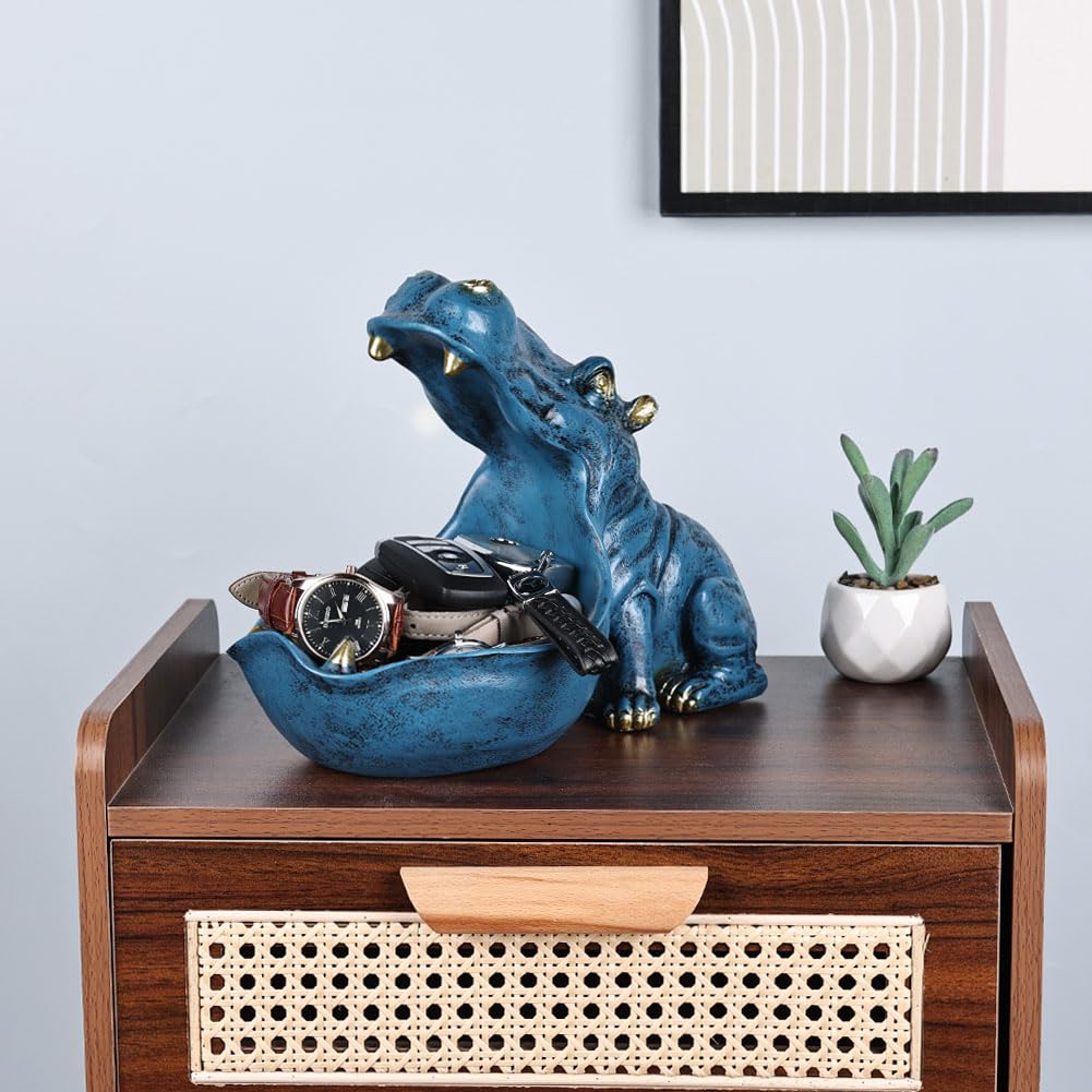 Statua di ippopotamo in resina per ingresso, supporto multiuso per chiavi, caramelle, gioielli e orecchini - Ottimo per l'arredamento della casa, arte moderna, ingresso, decorazione di scaffali
