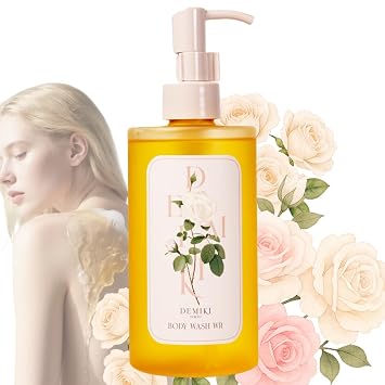 DEMIKI Hydrating Body Wash for Sensitive & Dry Skin, White Rose Scent, Nourishing Shower Oil for Women, Winter Moisture Care, Sulfate-Free, Paraben-Free, Dye-Free, 10 fl oz
