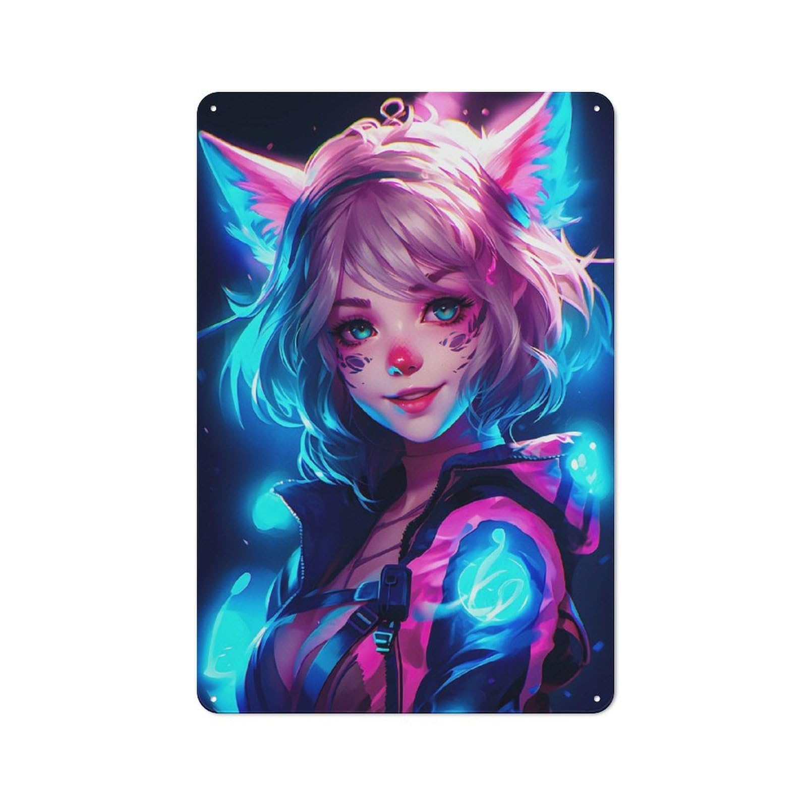 Junmoney Women's Neon Anime Cat Retro Metal Sign 30X20cm For Garden Room Or Summerhouse, A Decorative Metal Sign For Garden Rooms And Summerhouses