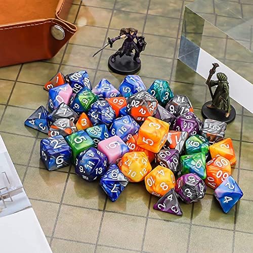 Polyhedral Dice, CiaraQ 6 x 7PCS(42 Pieces) Double-Colors Dice with 6 Gold Pattern Drawstring Pouches of D4 D6 D8 D10 D% D12 D20 Great For for Dragons and Dungeons Pathfinder MTG RPG DND Table Game