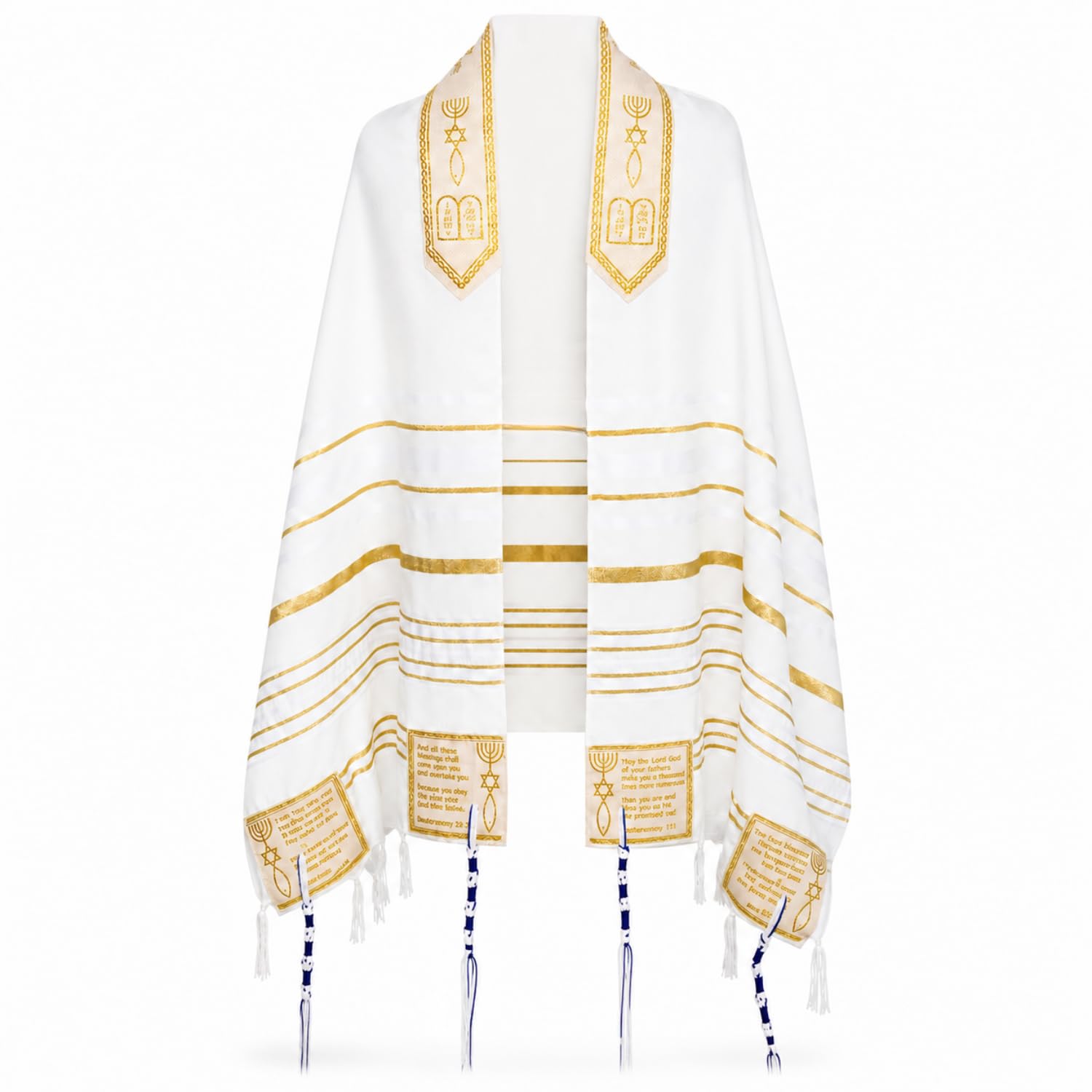 Tal-m-BS Scialle di Preghiera messianica Bianco Oro Unisex-Adulto
