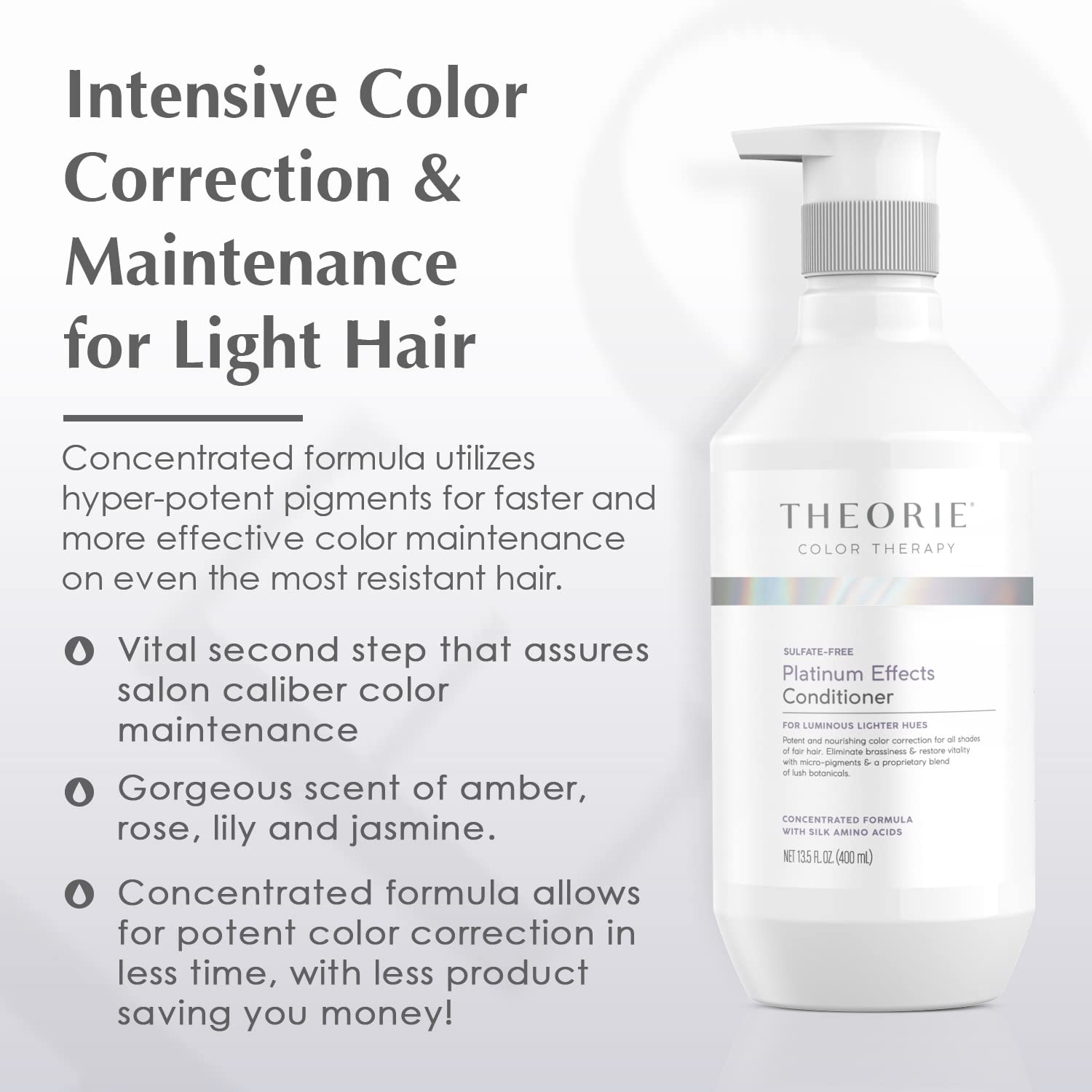 Theorie Platinum Effects Conditioner- Concentrated Color Maintenance and Correction for Blonde, Silver & Color Treat Hair. Potent Pigments Eliminate Brassiness & Yellowing. (400 mL)