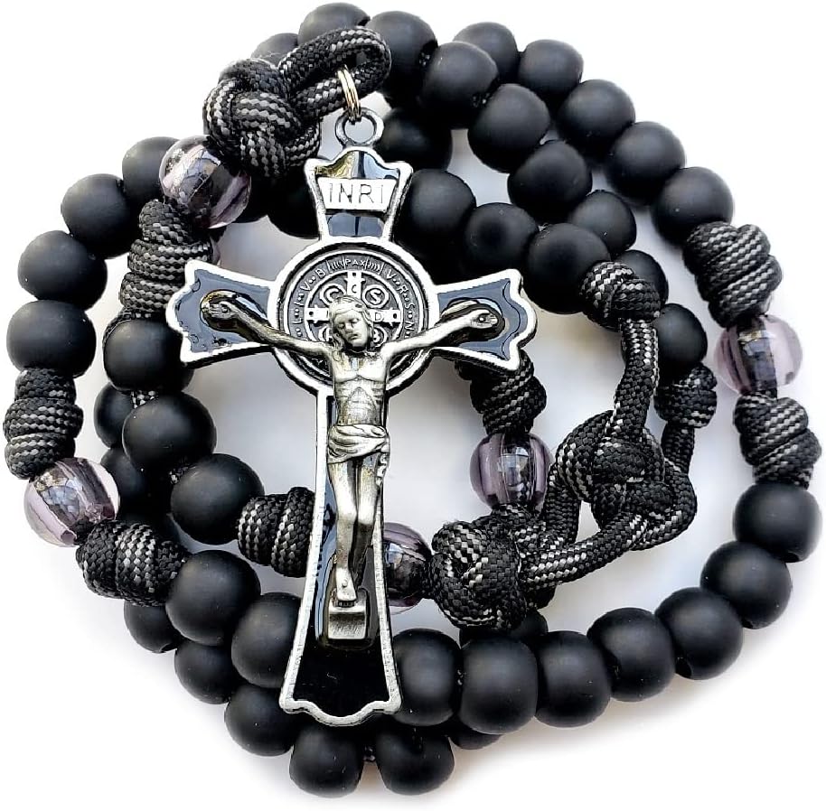 BLACK MONK ROSARY with Black Enamel Gunmetal Crucifix - Catholic Gifts