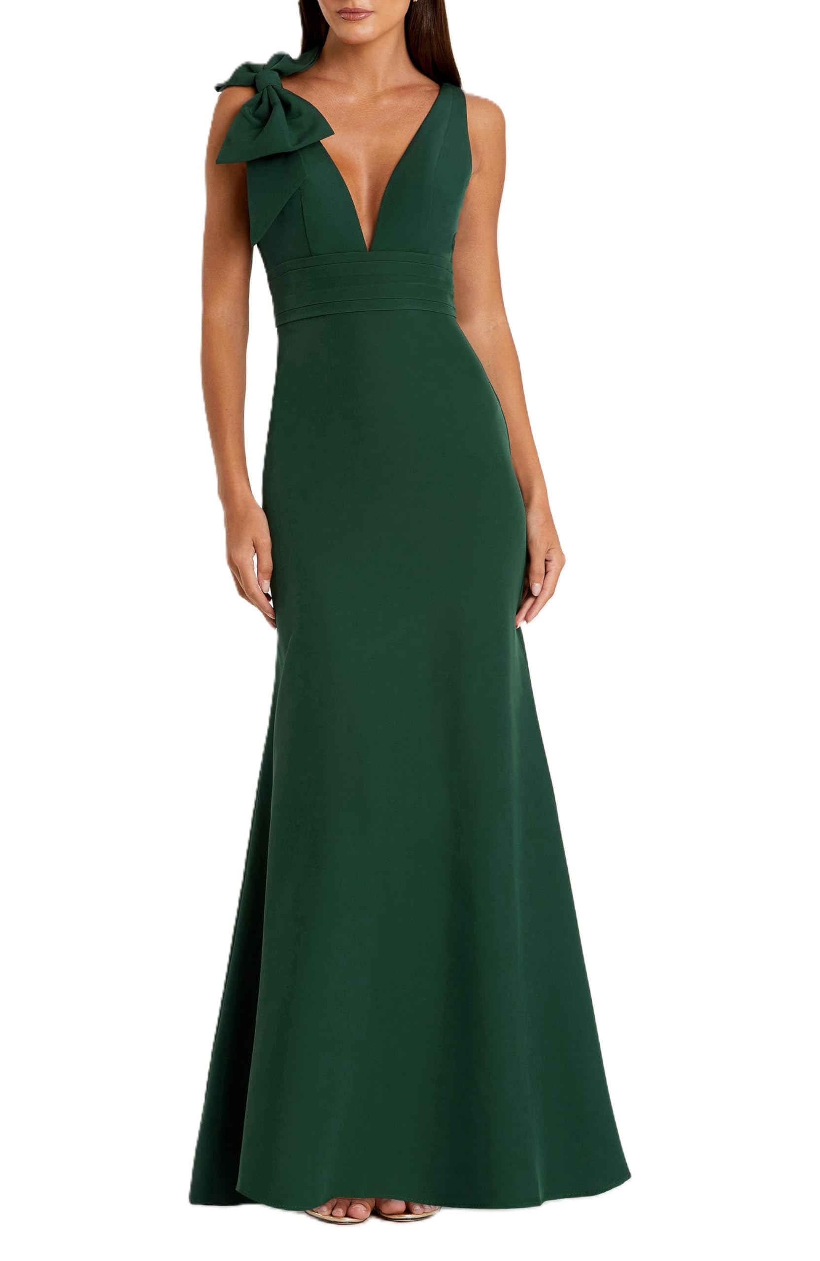 Sleeveless V Neck Bow Detail Mermaid Gown Black