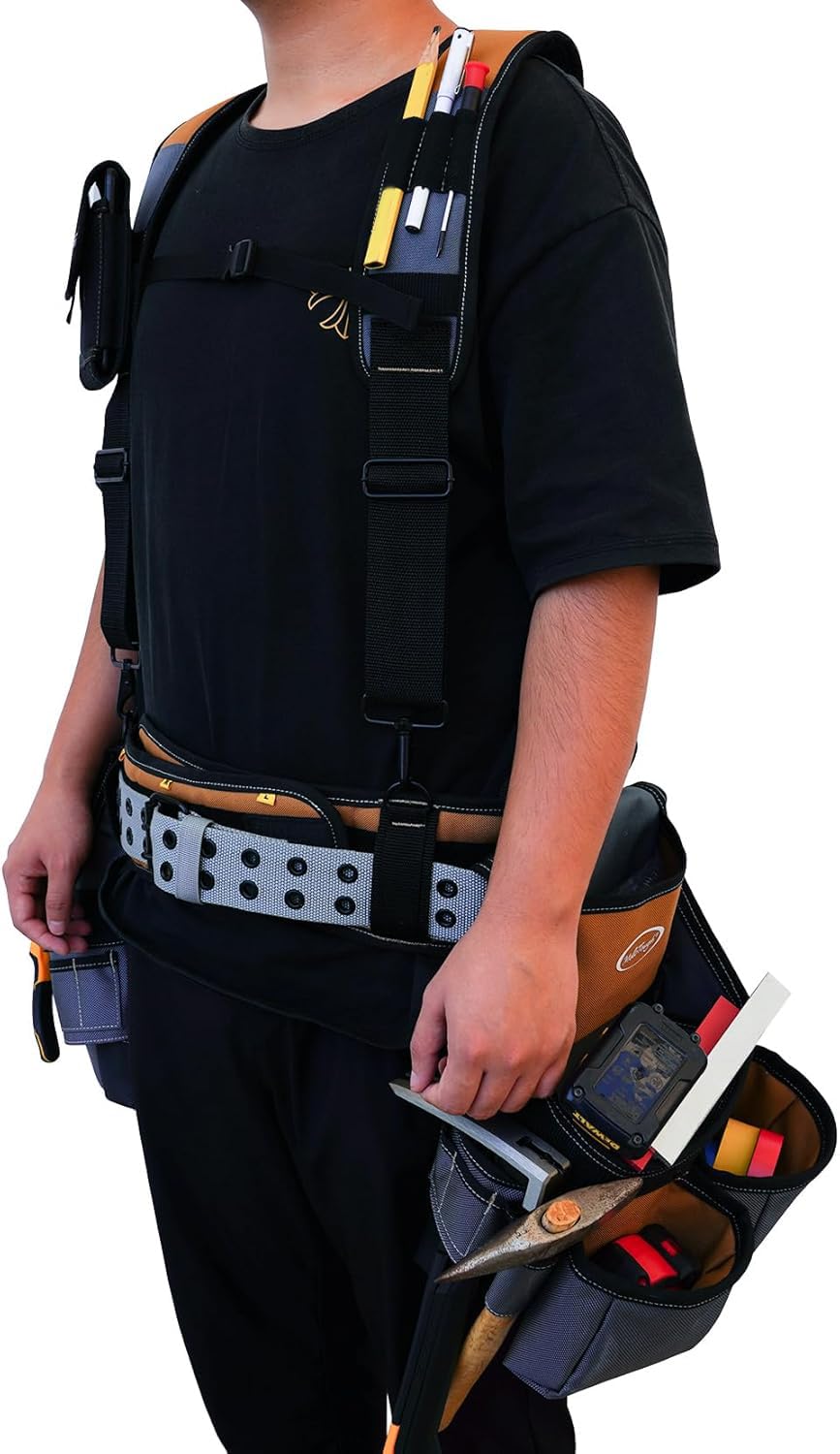 MELOTOUGH Ceinture à Outils Avec Bretelles, Sac et Pochette de Construction, Tablier Pour Charpentier et Électricien, Plate-forme de Suspension Robuste